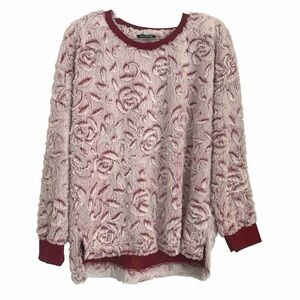 Knapp Studio Sz L Fluffy Rose Sweater Cozy Sweatshirt High Low Long Cuff Sleeves